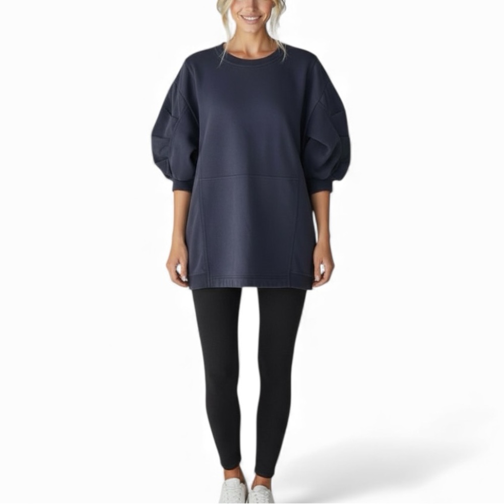 Anthropologie Tunic Sweatshirt Black Puff Sleeve Oversized Size M